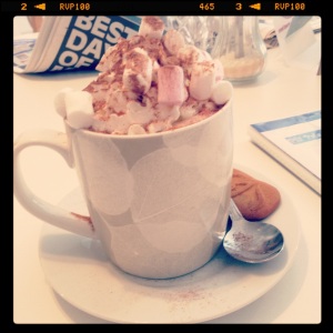 A mug of hot chocolate is so comforting during winter - always make time when out shopping!