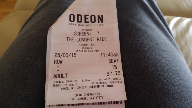 My ticket for a showing of 'The Longest Ride' 